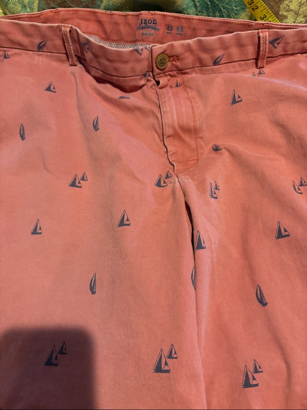 Izod Coral Chino Shorts with Navy Sailboat Print